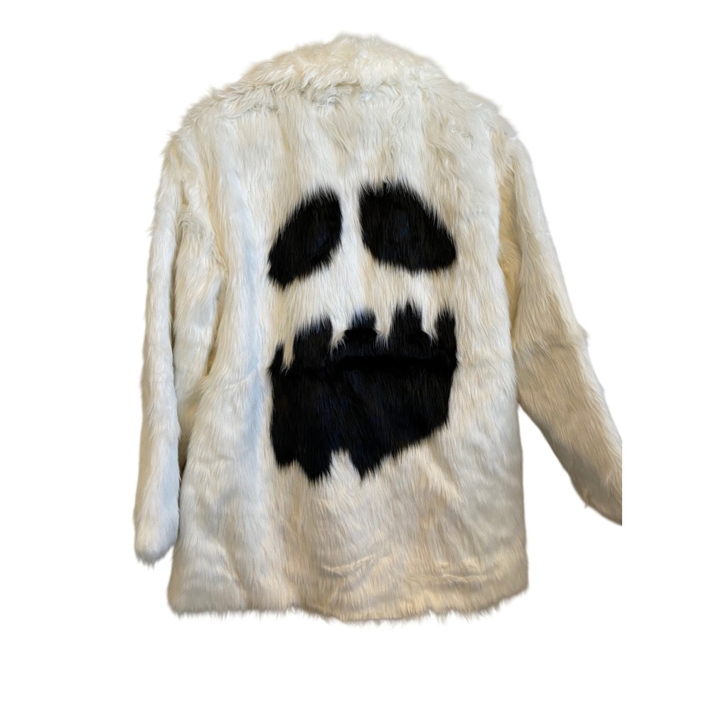 Trickz N Treatz White Faux Fur Ghost Face Halloween Jacket Coat‎ Size Large